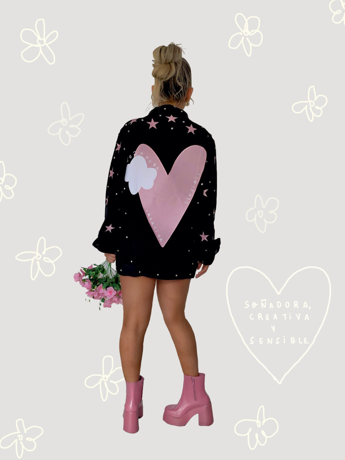 BLACK DENIM JACKET "SOÑADORA, CREATIVA, SENSIBLE"