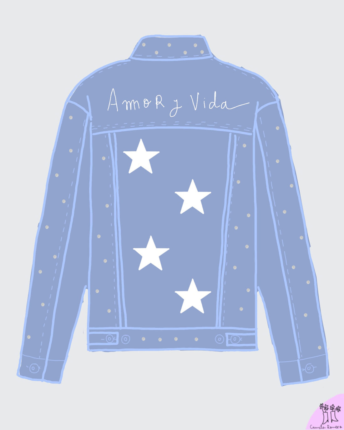 BLUE DENIM JACKET "VIVE, RÍE, AMA" - Image 5