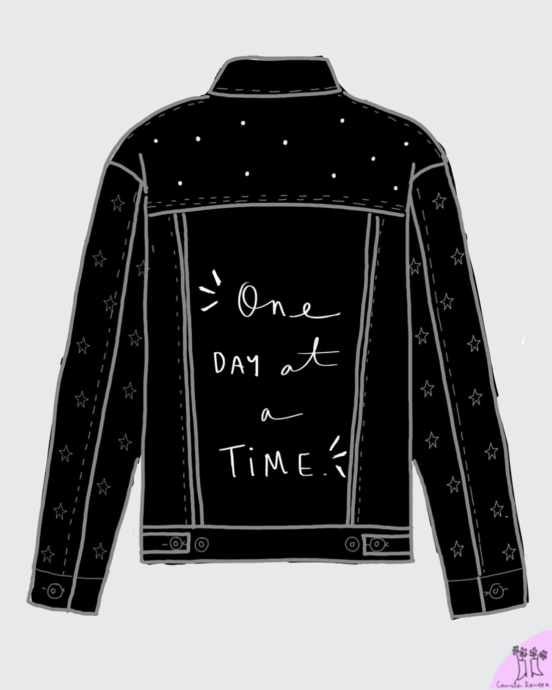 BLACK DENIM JACKET "ONE DAY AT A TIME" - Image 4