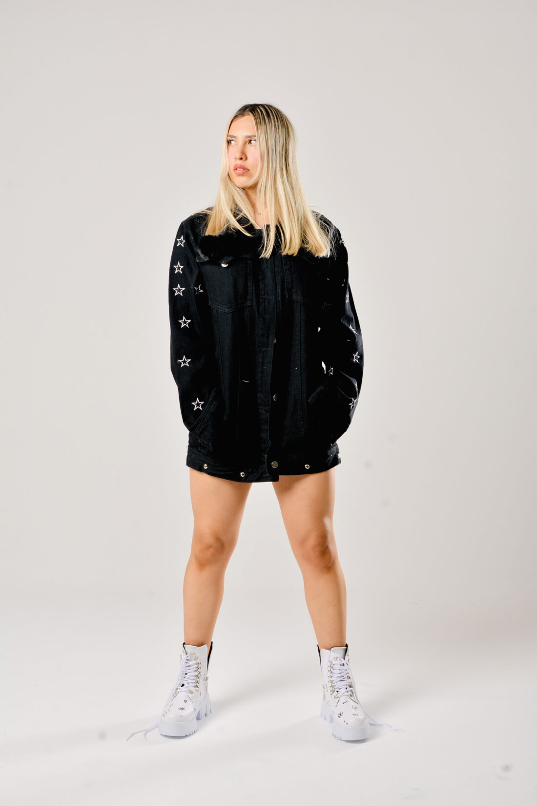 BLACK DENIM JACKET "ONE DAY AT A TIME" - Image 2